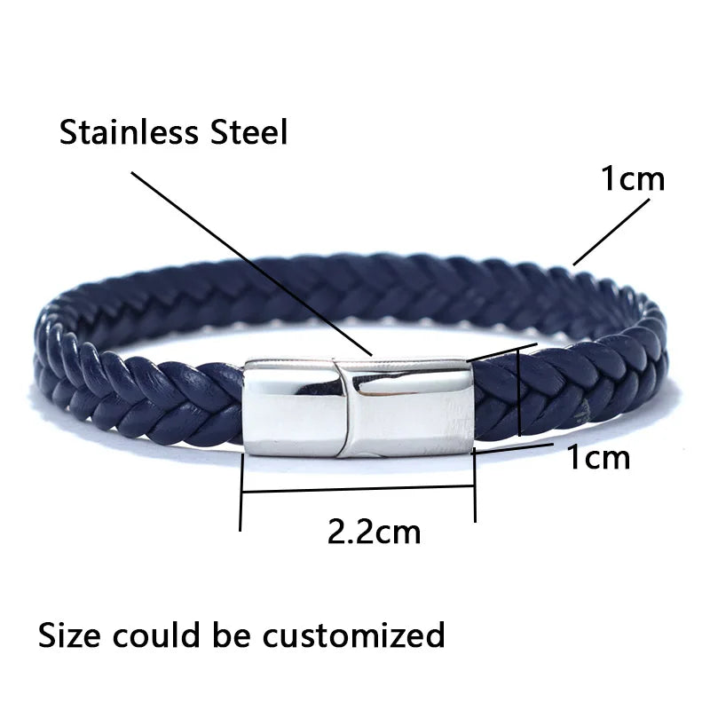 New Men Leather Bracelet Unfading Stainless Steel Braclet for Hombre Surf Cable Braslet Husband Gift Braided Bijoux Homme Joias