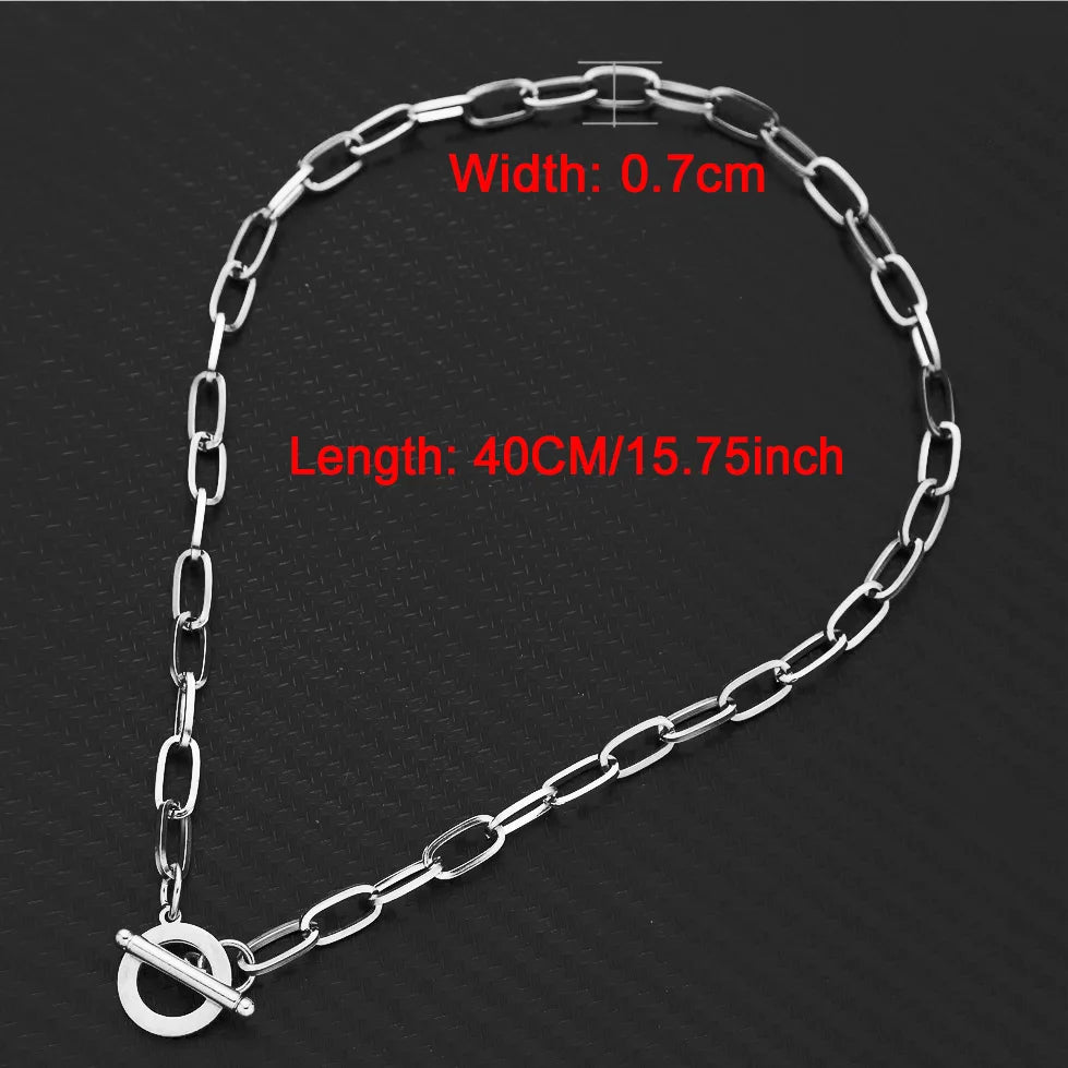 20/30/40/45CM Stainless Steel Square Link Chain Necklaces for Women Men Toggle Clasp OT Buckle Choker Collar Hip Hop Jewelry