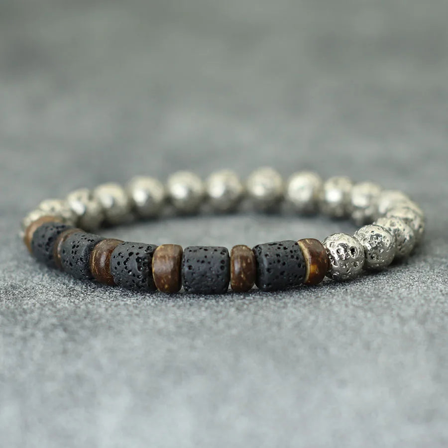 New Mens Wood Bracelet Natural Volcanic Rock Stone Braslet Handmade Prayer Meditation Yoga Braclet Pulsera Madera Hombre Joias