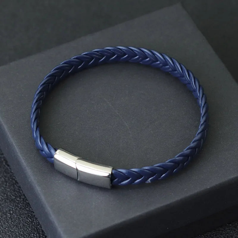 New Men Leather Bracelet Unfading Stainless Steel Braclet for Hombre Surf Cable Braslet Husband Gift Braided Bijoux Homme Joias