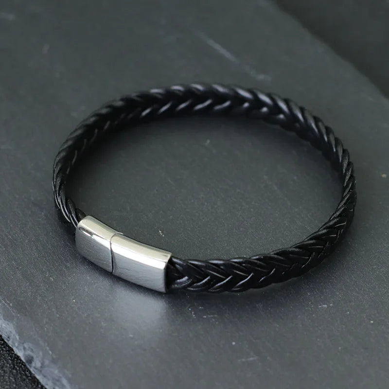 New Men Leather Bracelet Unfading Stainless Steel Braclet for Hombre Surf Cable Braslet Husband Gift Braided Bijoux Homme Joias