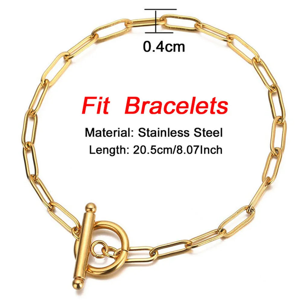 20/30/40/45CM Stainless Steel Square Link Chain Necklaces for Women Men Toggle Clasp OT Buckle Choker Collar Hip Hop Jewelry