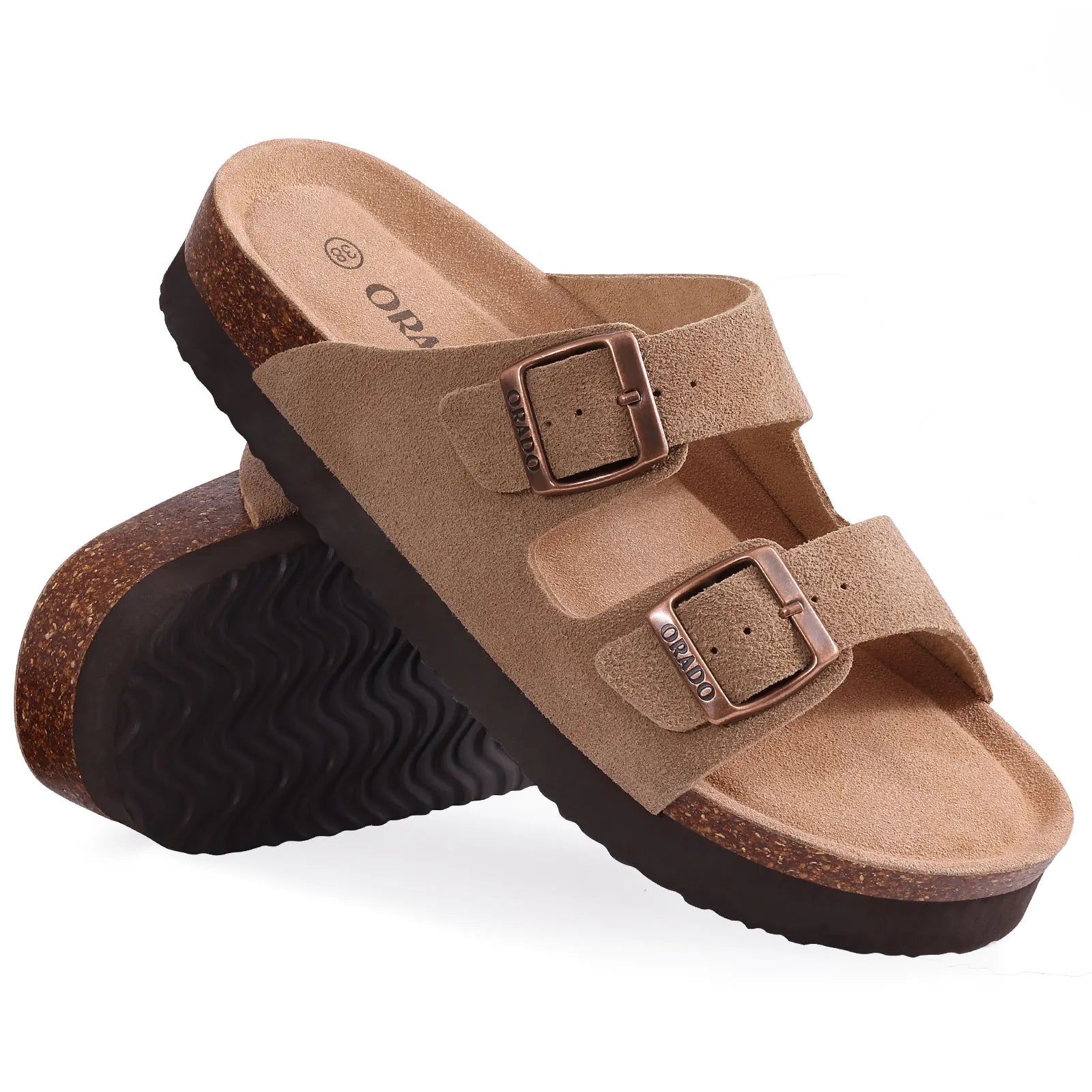 New Men Sandals Men Double Buckle Sandals Cork Suede Men Slippers Outdoor Beach Slide Sandals Casual Soft Nonslip Sandals