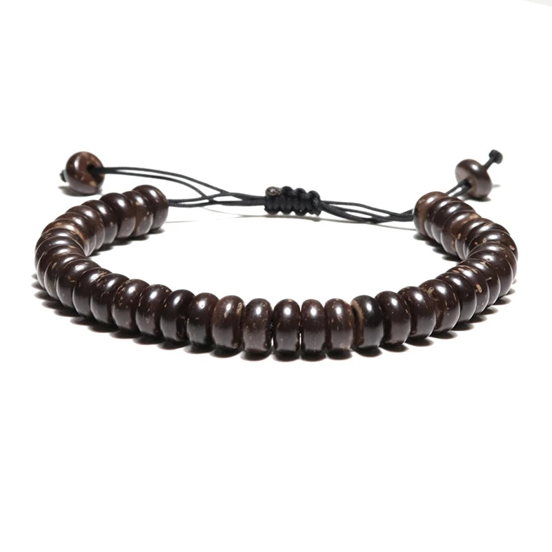 Natural Wood Bracelet Homme Adjustable Yoga Meditation Prayer Jewelry Accessories Buddha Runes Braided Braclet Gift for Him
