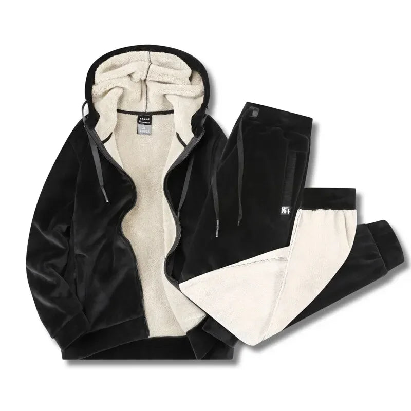 Cashmere Tracksuit Men'S Sets Fleece Thick Hooded Brand Casual Track Suits Men'S Sets Jacket + Pant Warm Fur Winter Sweatshirt