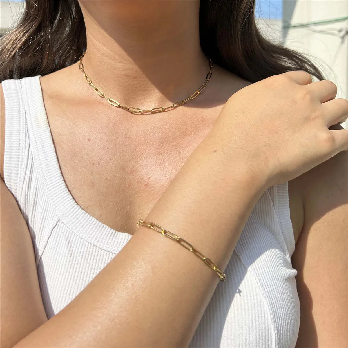 20/30/40/45CM Stainless Steel Square Link Chain Necklaces for Women Men Toggle Clasp OT Buckle Choker Collar Hip Hop Jewelry