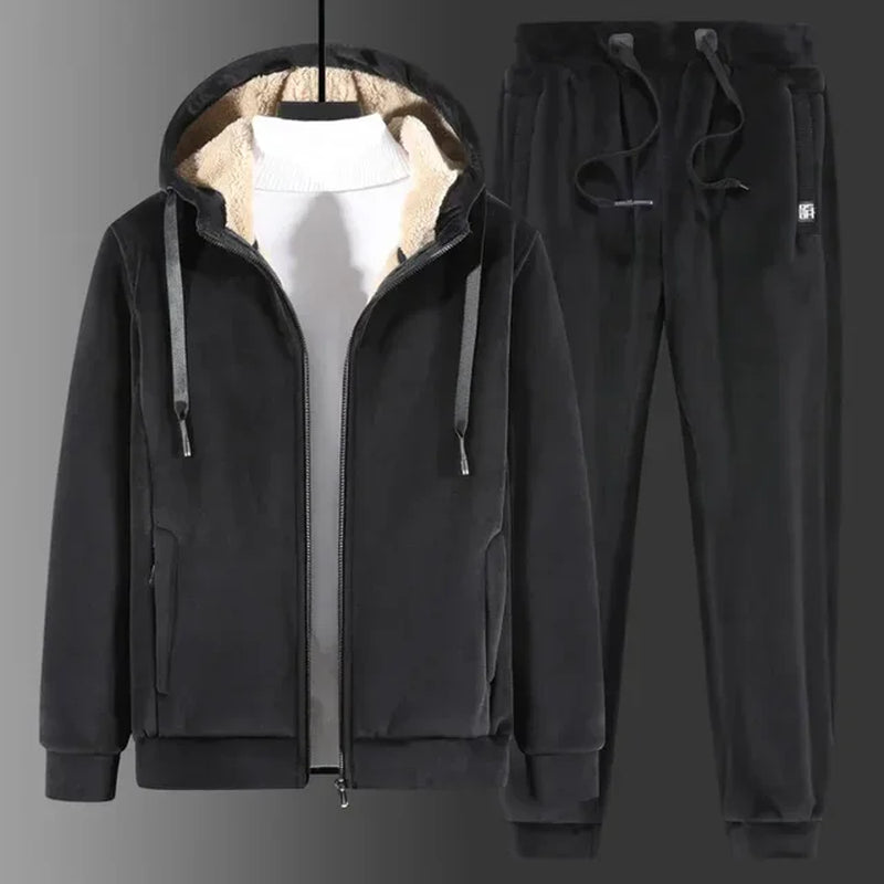 Cashmere Tracksuit Men'S Sets Fleece Thick Hooded Brand Casual Track Suits Men'S Sets Jacket + Pant Warm Fur Winter Sweatshirt