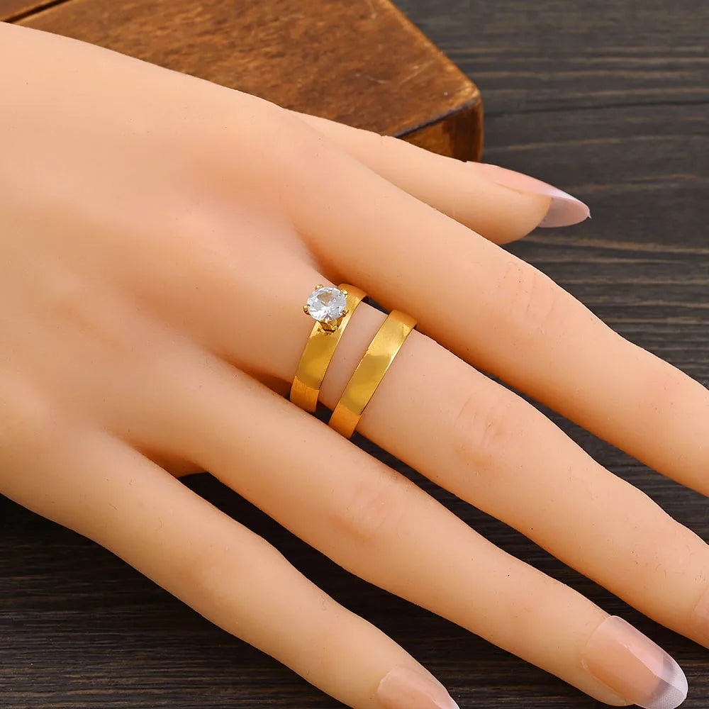Fashion Wedding Ring for Couples Inlay CZ Zirconia Engagement Jewelry Finger Rings