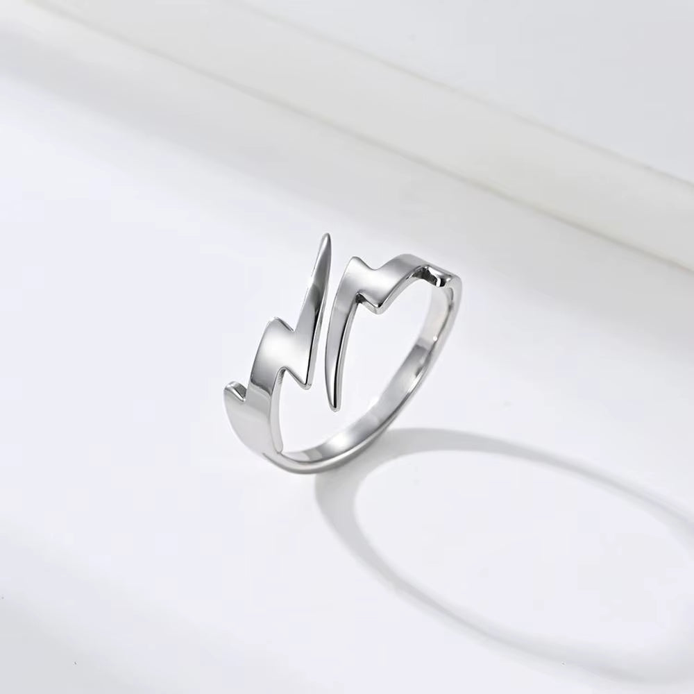 Titanium Steel Lightning Shaped Rings for Women Men Fashion Adjustable Finger Rings Birthday Gift