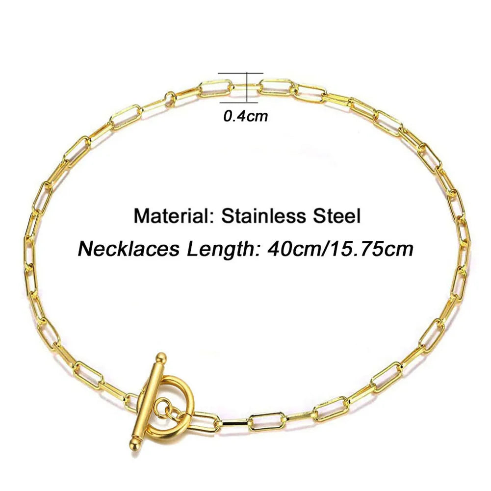 20/30/40/45CM Stainless Steel Square Link Chain Necklaces for Women Men Toggle Clasp OT Buckle Choker Collar Hip Hop Jewelry