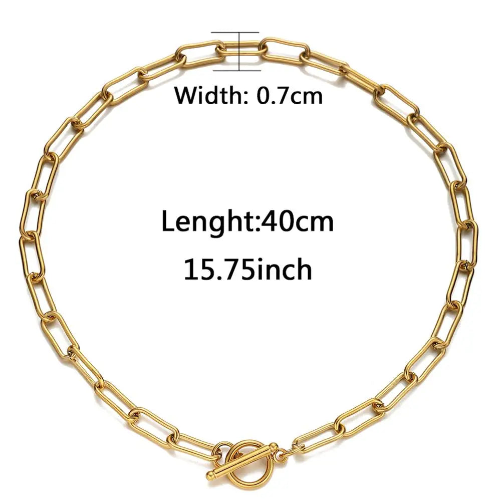 20/30/40/45CM Stainless Steel Square Link Chain Necklaces for Women Men Toggle Clasp OT Buckle Choker Collar Hip Hop Jewelry