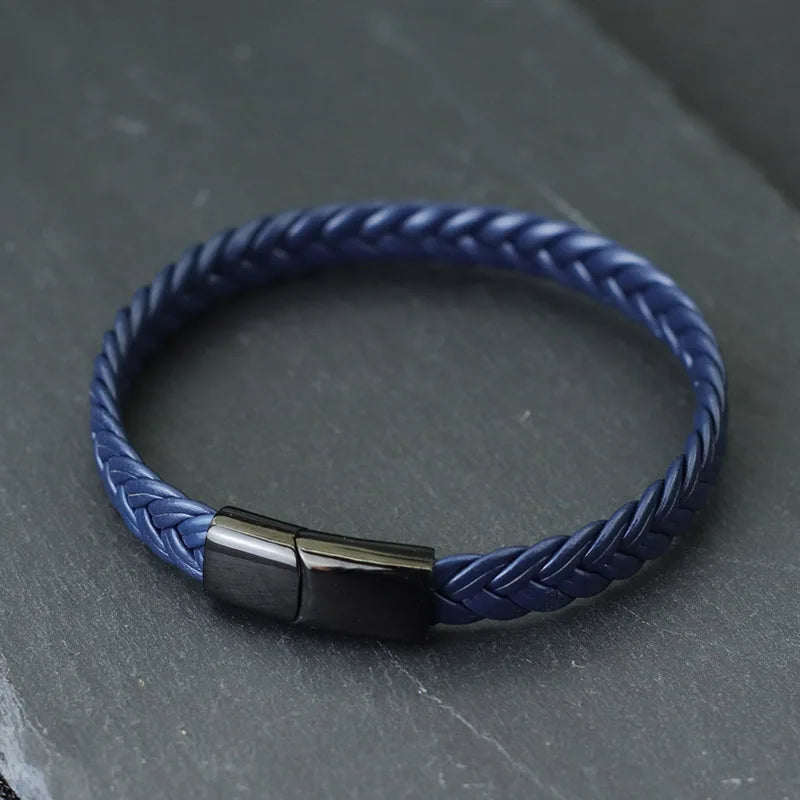 New Men Leather Bracelet Unfading Stainless Steel Braclet for Hombre Surf Cable Braslet Husband Gift Braided Bijoux Homme Joias