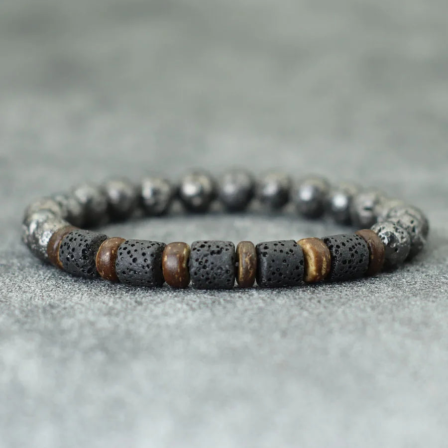 New Mens Wood Bracelet Natural Volcanic Rock Stone Braslet Handmade Prayer Meditation Yoga Braclet Pulsera Madera Hombre Joias
