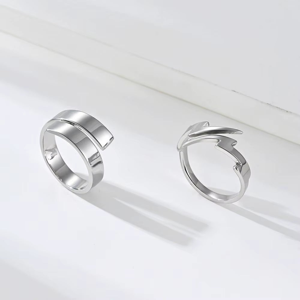 Titanium Steel Lightning Shaped Rings for Women Men Fashion Adjustable Finger Rings Birthday Gift