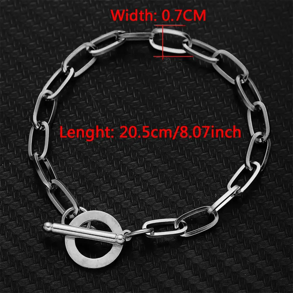 20/30/40/45CM Stainless Steel Square Link Chain Necklaces for Women Men Toggle Clasp OT Buckle Choker Collar Hip Hop Jewelry