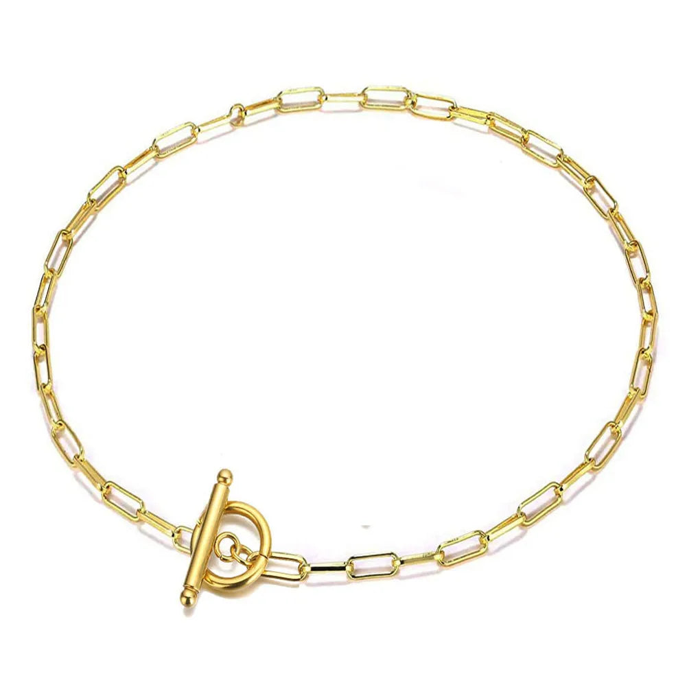 20/30/40/45CM Stainless Steel Square Link Chain Necklaces for Women Men Toggle Clasp OT Buckle Choker Collar Hip Hop Jewelry