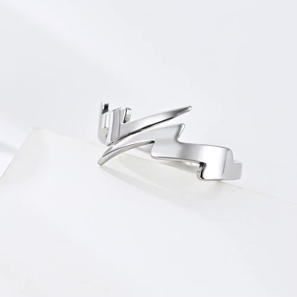 Titanium Steel Lightning Shaped Rings for Women Men Fashion Adjustable Finger Rings Birthday Gift