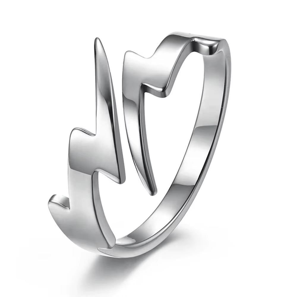 Titanium Steel Lightning Shaped Rings for Women Men Fashion Adjustable Finger Rings Birthday Gift