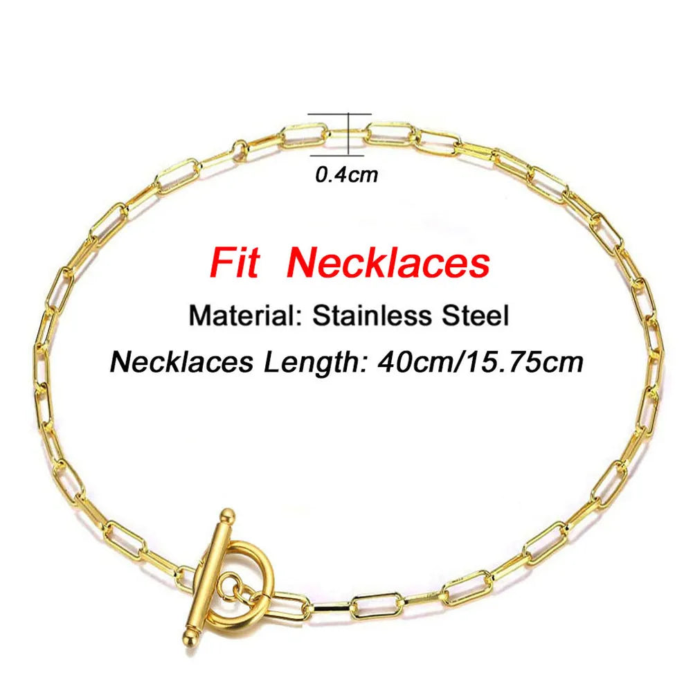 20/30/40/45CM Stainless Steel Square Link Chain Necklaces for Women Men Toggle Clasp OT Buckle Choker Collar Hip Hop Jewelry