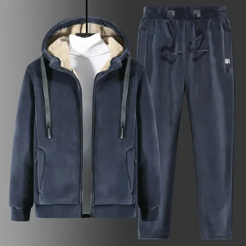 Cashmere Tracksuit Men'S Sets Fleece Thick Hooded Brand Casual Track Suits Men'S Sets Jacket + Pant Warm Fur Winter Sweatshirt