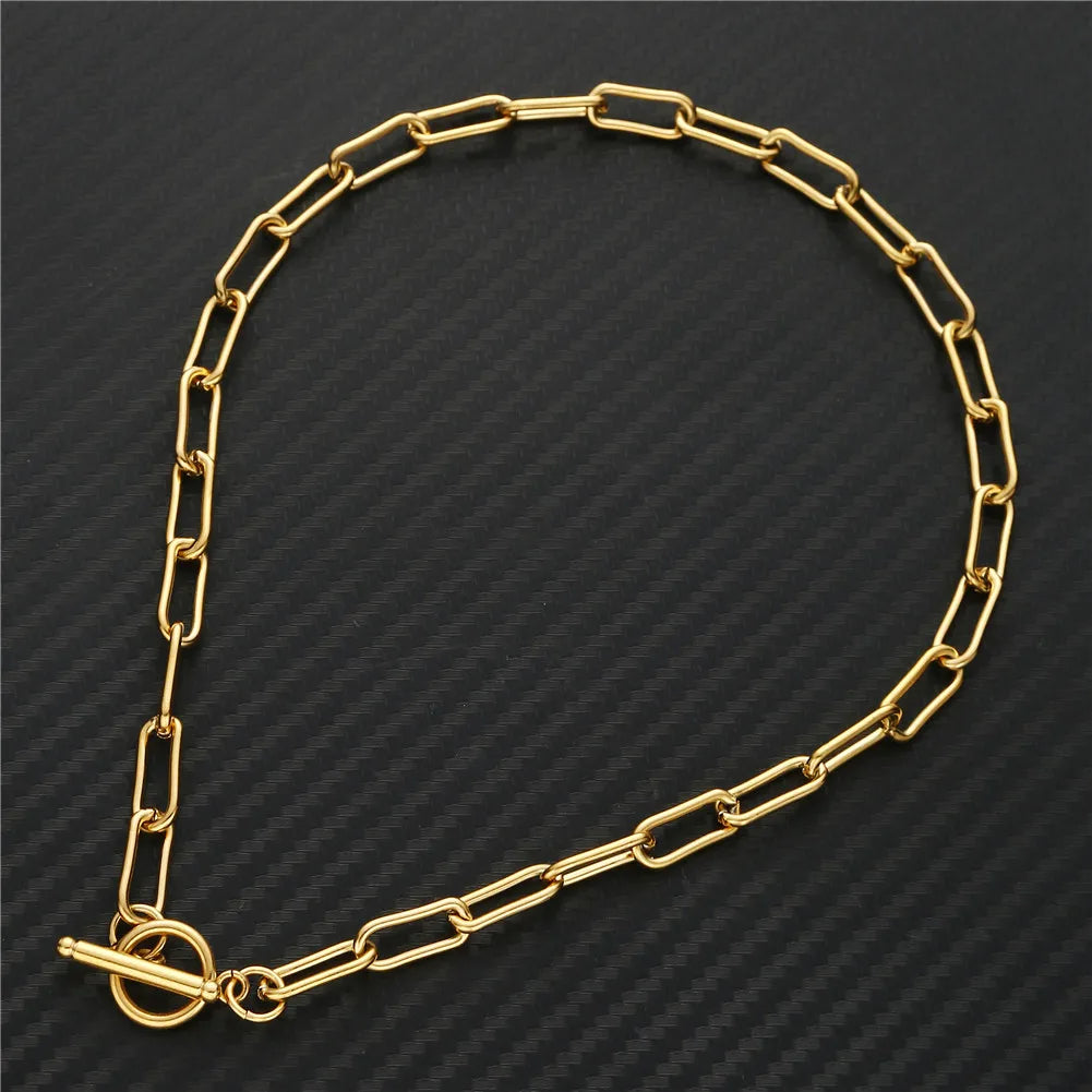 20/30/40/45CM Stainless Steel Square Link Chain Necklaces for Women Men Toggle Clasp OT Buckle Choker Collar Hip Hop Jewelry