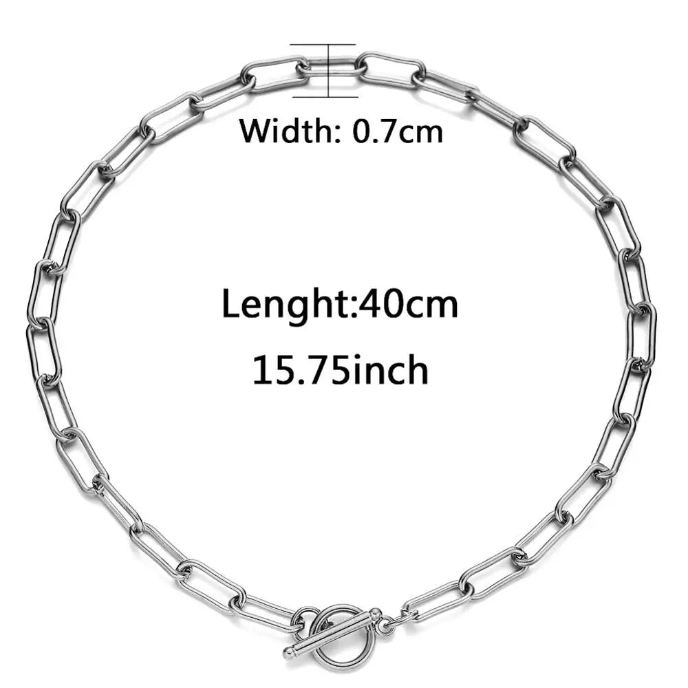 20/30/40/45CM Stainless Steel Square Link Chain Necklaces for Women Men Toggle Clasp OT Buckle Choker Collar Hip Hop Jewelry