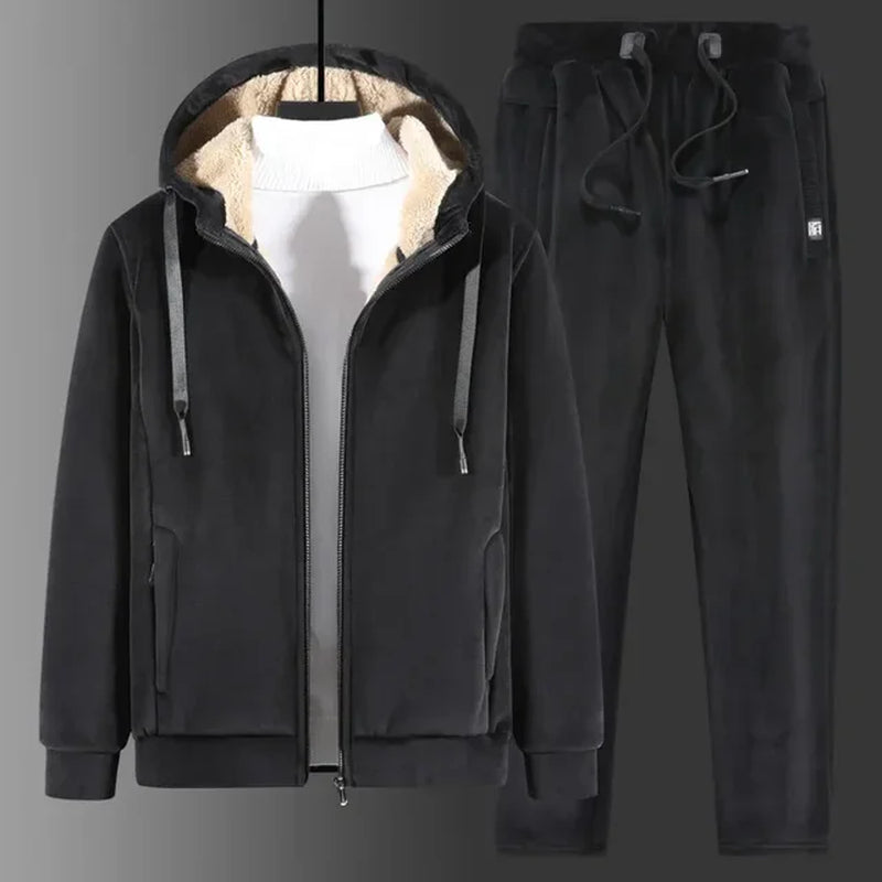 Cashmere Tracksuit Men'S Sets Fleece Thick Hooded Brand Casual Track Suits Men'S Sets Jacket + Pant Warm Fur Winter Sweatshirt