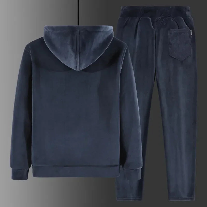 Cashmere Tracksuit Men'S Sets Fleece Thick Hooded Brand Casual Track Suits Men'S Sets Jacket + Pant Warm Fur Winter Sweatshirt