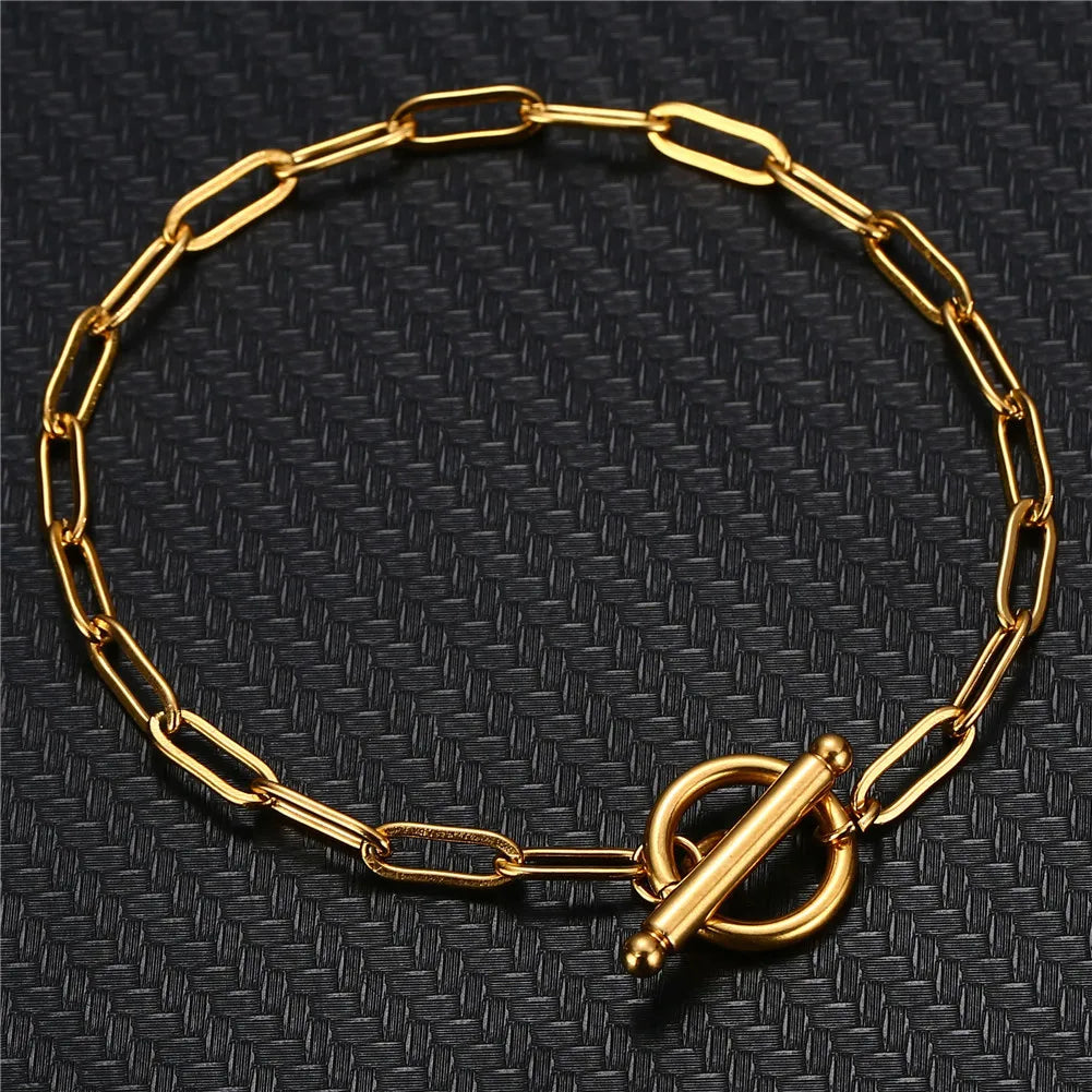 20/30/40/45CM Stainless Steel Square Link Chain Necklaces for Women Men Toggle Clasp OT Buckle Choker Collar Hip Hop Jewelry