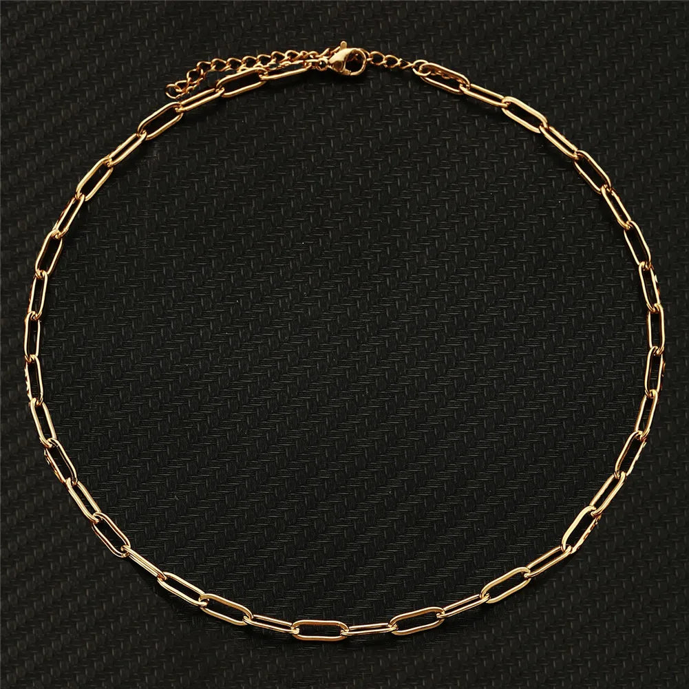20/30/40/45CM Stainless Steel Square Link Chain Necklaces for Women Men Toggle Clasp OT Buckle Choker Collar Hip Hop Jewelry