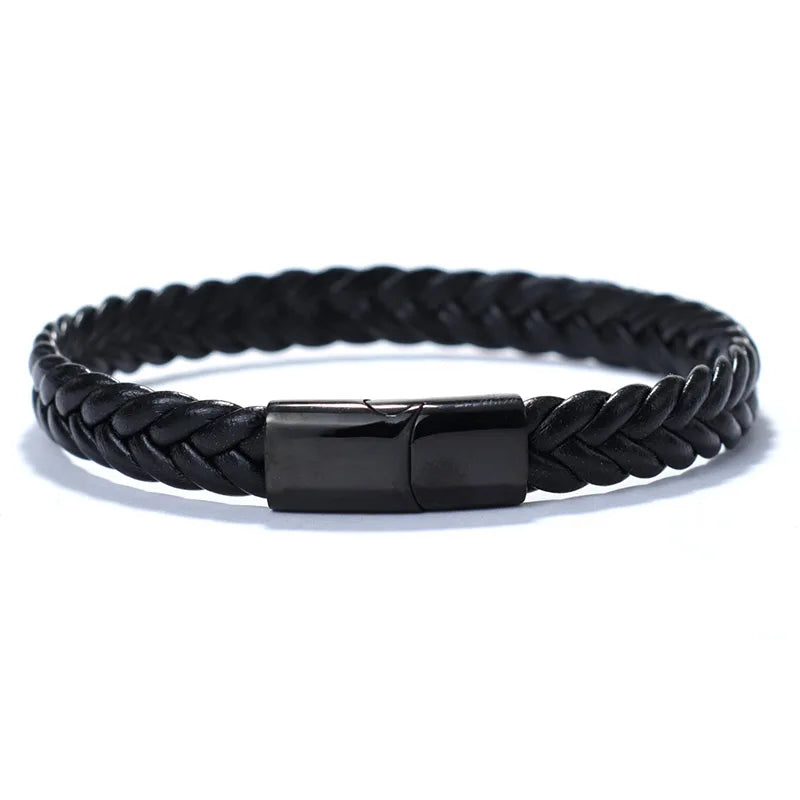 New Men Leather Bracelet Unfading Stainless Steel Braclet for Hombre Surf Cable Braslet Husband Gift Braided Bijoux Homme Joias