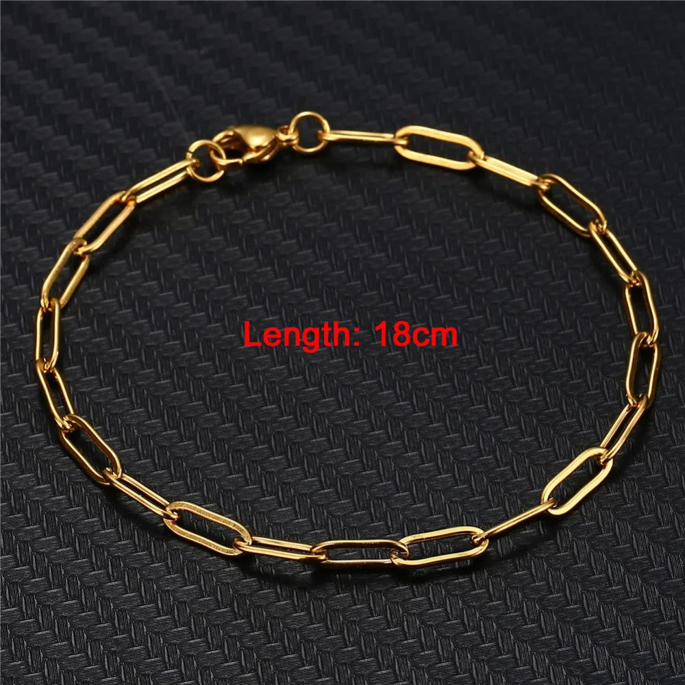 20/30/40/45CM Stainless Steel Square Link Chain Necklaces for Women Men Toggle Clasp OT Buckle Choker Collar Hip Hop Jewelry