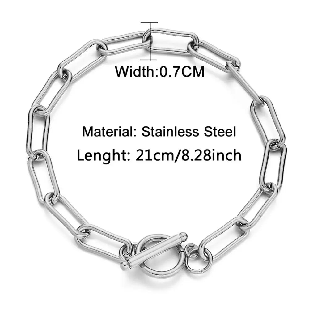 20/30/40/45CM Stainless Steel Square Link Chain Necklaces for Women Men Toggle Clasp OT Buckle Choker Collar Hip Hop Jewelry