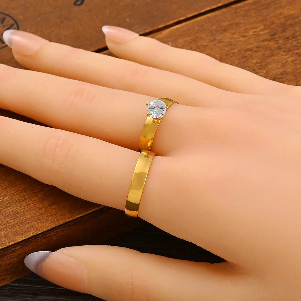 Fashion Wedding Ring for Couples Inlay CZ Zirconia Engagement Jewelry Finger Rings
