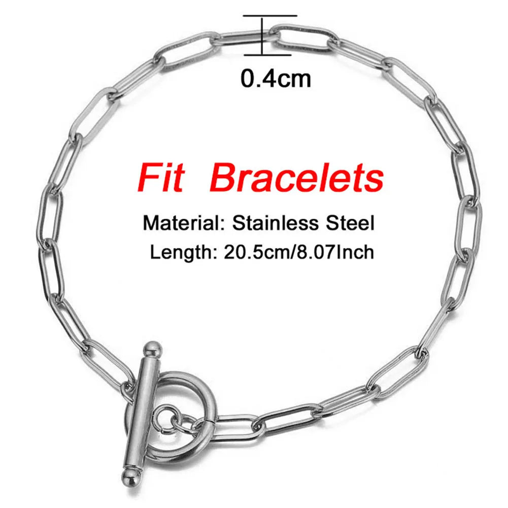 20/30/40/45CM Stainless Steel Square Link Chain Necklaces for Women Men Toggle Clasp OT Buckle Choker Collar Hip Hop Jewelry
