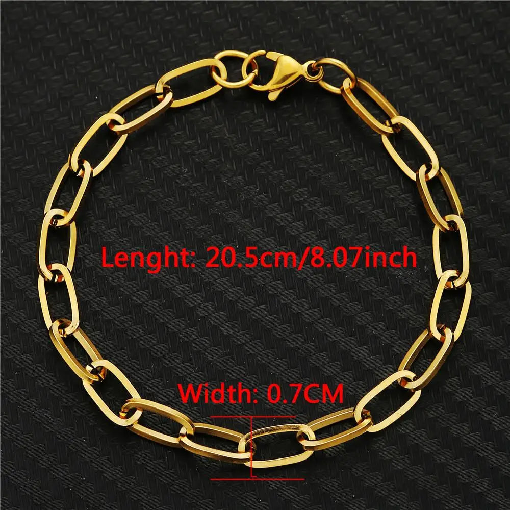20/30/40/45CM Stainless Steel Square Link Chain Necklaces for Women Men Toggle Clasp OT Buckle Choker Collar Hip Hop Jewelry
