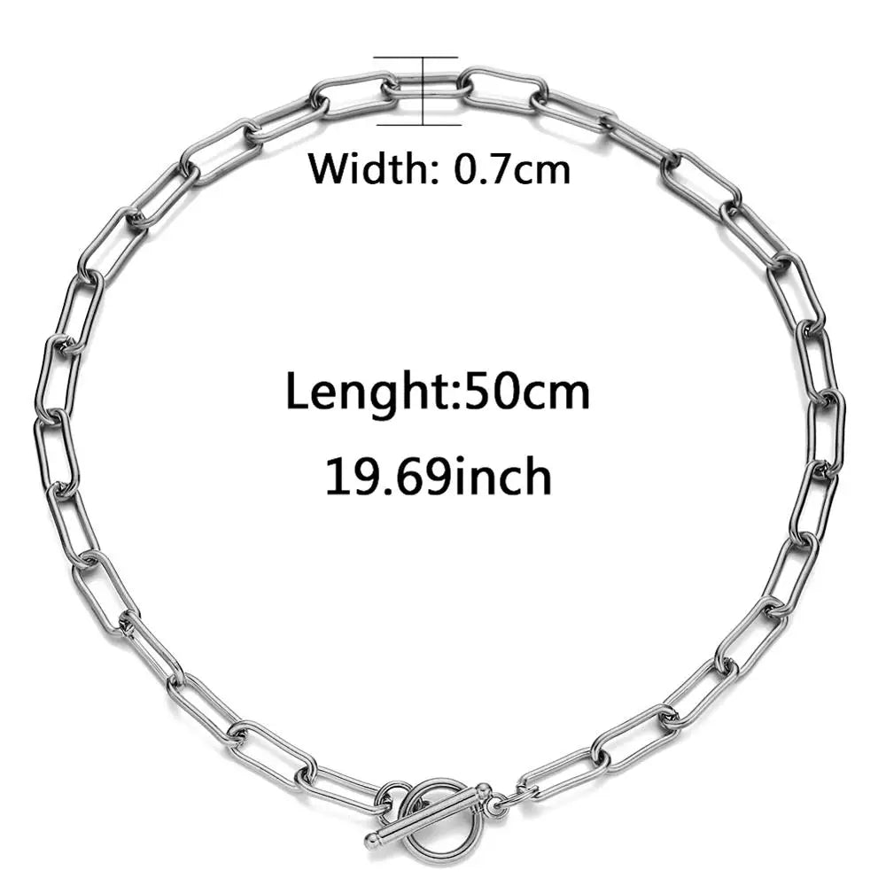 20/30/40/45CM Stainless Steel Square Link Chain Necklaces for Women Men Toggle Clasp OT Buckle Choker Collar Hip Hop Jewelry