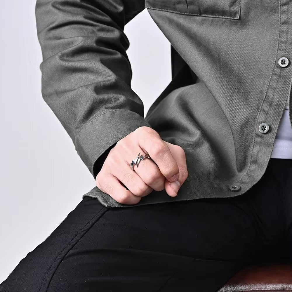 Titanium Steel Lightning Shaped Rings for Women Men Fashion Adjustable Finger Rings Birthday Gift