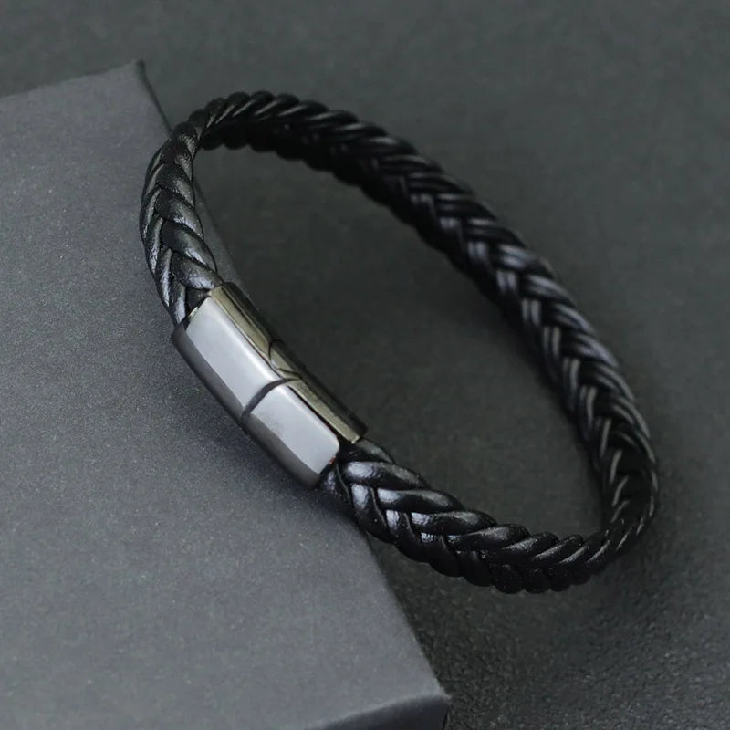 New Men Leather Bracelet Unfading Stainless Steel Braclet for Hombre Surf Cable Braslet Husband Gift Braided Bijoux Homme Joias