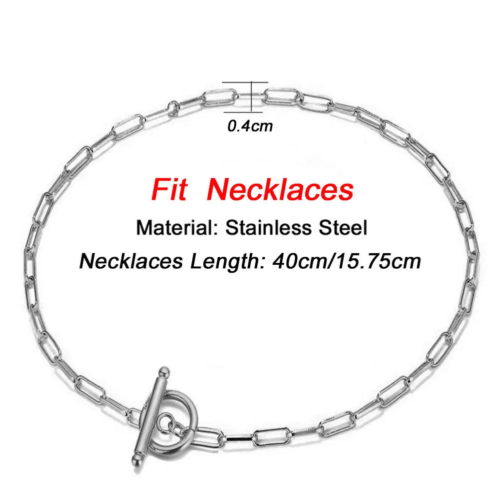 20/30/40/45CM Stainless Steel Square Link Chain Necklaces for Women Men Toggle Clasp OT Buckle Choker Collar Hip Hop Jewelry