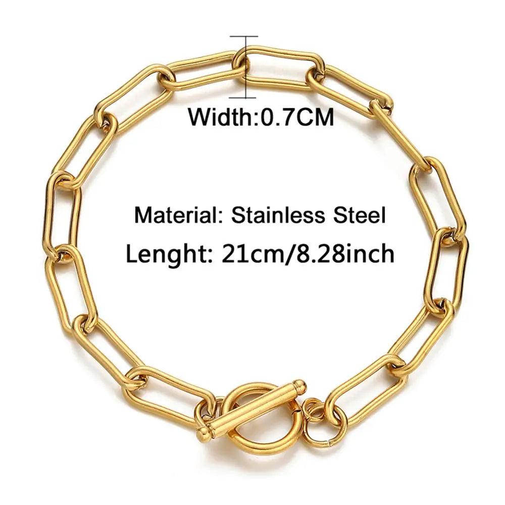 20/30/40/45CM Stainless Steel Square Link Chain Necklaces for Women Men Toggle Clasp OT Buckle Choker Collar Hip Hop Jewelry