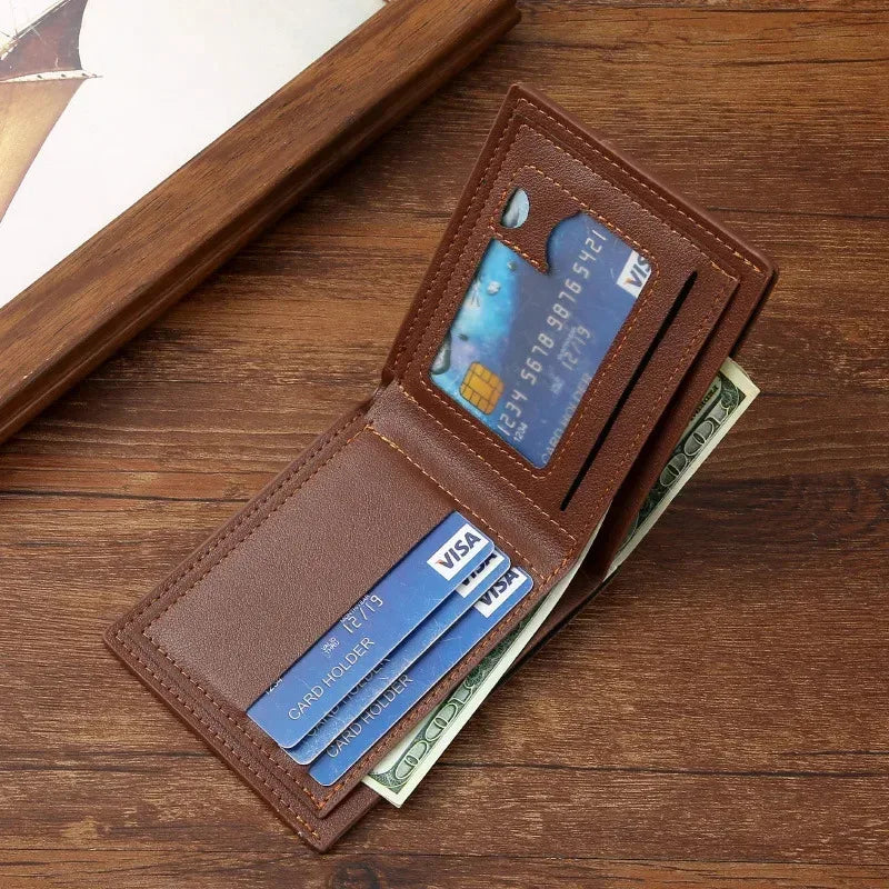 Men'S Leather Short Wallet Thin Wallet Foldable Minimalist Soft Leather Wallet