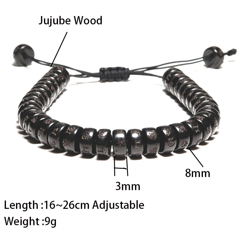 Natural Wood Bracelet Homme Adjustable Yoga Meditation Prayer Jewelry Accessories Buddha Runes Braided Braclet Gift for Him