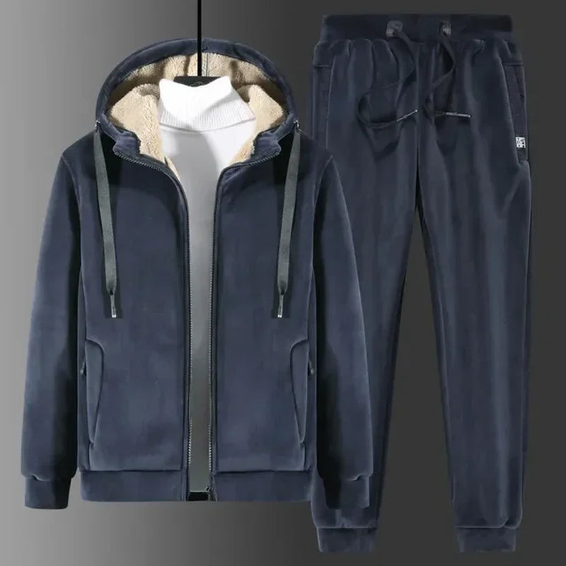 Cashmere Tracksuit Men'S Sets Fleece Thick Hooded Brand Casual Track Suits Men'S Sets Jacket + Pant Warm Fur Winter Sweatshirt