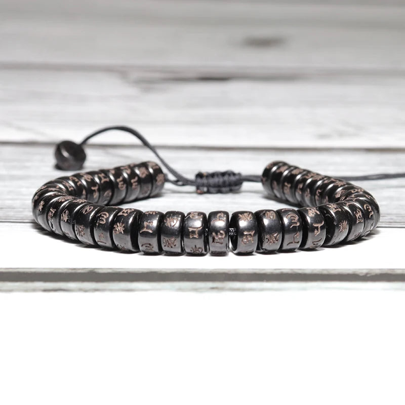 Natural Wood Bracelet Homme Adjustable Yoga Meditation Prayer Jewelry Accessories Buddha Runes Braided Braclet Gift for Him