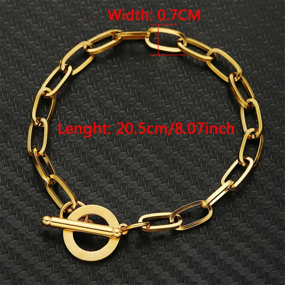 20/30/40/45CM Stainless Steel Square Link Chain Necklaces for Women Men Toggle Clasp OT Buckle Choker Collar Hip Hop Jewelry