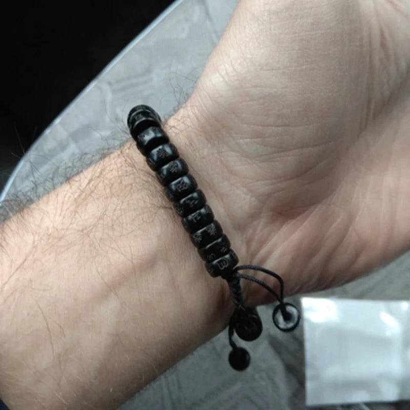 Natural Wood Bracelet Homme Adjustable Yoga Meditation Prayer Jewelry Accessories Buddha Runes Braided Braclet Gift for Him